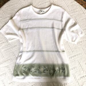 N Touch Vintage 90s Embroidered Knit Short Sleeve Sweater Large Cottagecore USA